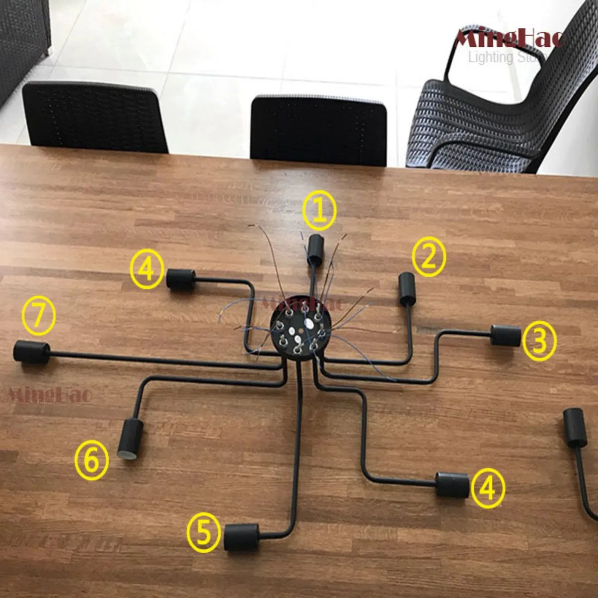 Luz de techo de hierro forjado con varillas múltiples de 4/6/8 cabezales