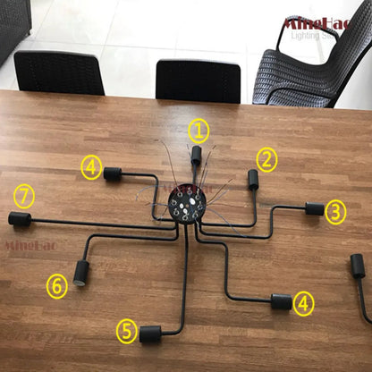 Luz de techo de hierro forjado con varillas múltiples de 4/6/8 cabezales