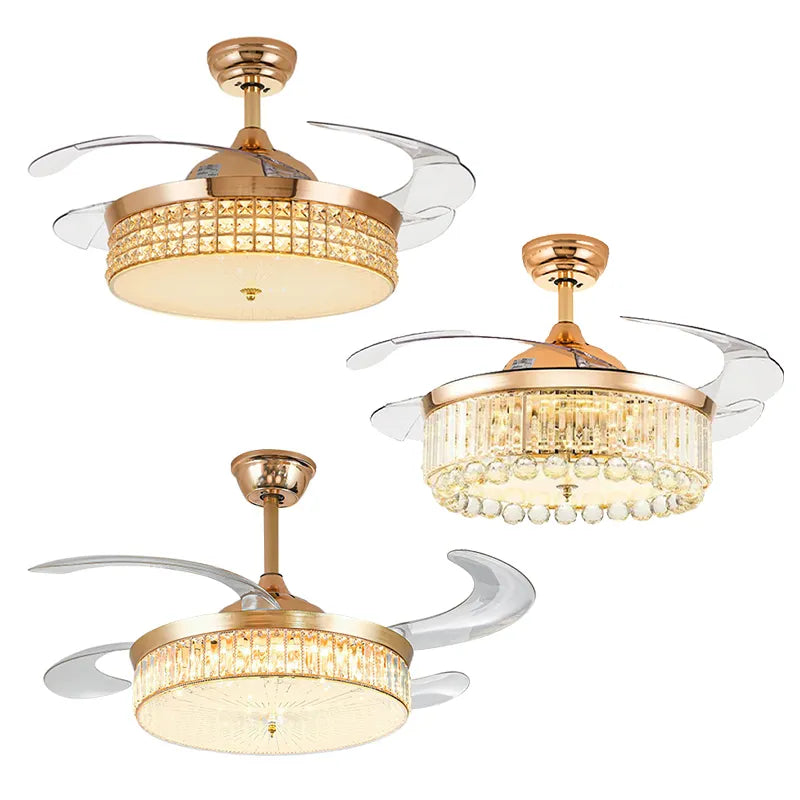 Remote control LED Gold Crystal Ceiling Fans with Light