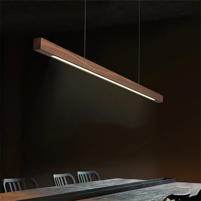 Luces colgantes de madera, lámpara colgante de mesa moderna, luz LED lineal larga, iluminación de Isla de cocina para comedor, sala de estar y oficina