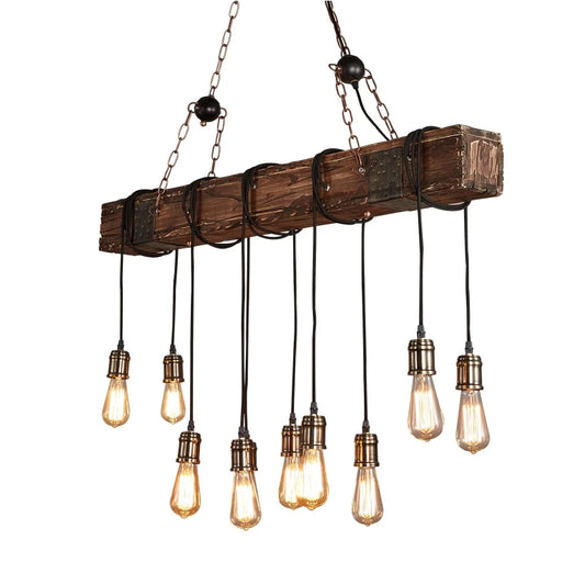 Antique Retro Wood LED Ceiling Chandelier