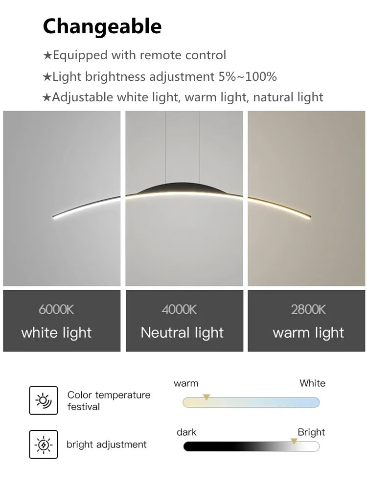 Lámpara colgante minimalista de tira larga de arañas LED para el hogar, luces de suspensión para decoración de comedor, cocina, restaurante y oficina