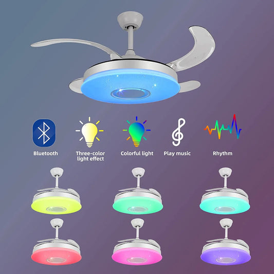 Control Retractable Ceiling Fan With LED Light and Bluetooth Speaker