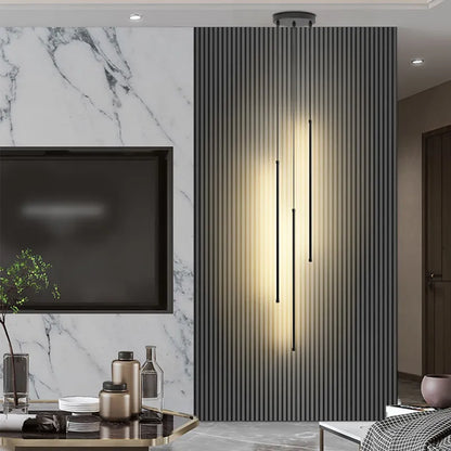 Iluminación LED de araña más larga y moderna para comedor, dormitorio, luces colgantes de oro negro, lámpara colgante de fondo de cabecera de lujo