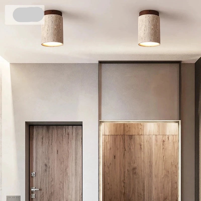 Lámpara de techo Led, luz empotrada montada en superficie, estilo japonés, piedra, madera, redonda, 110V, 220V, para sala de estar, pasillo, porche y balcón