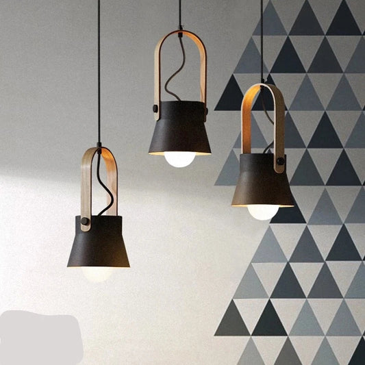 Anillo de hierro, lámpara colgante de grano de madera, lámparas colgantes modernas, lámpara colgante pequeña minimalista para sala de exposición nórdica, dormitorio, comedor