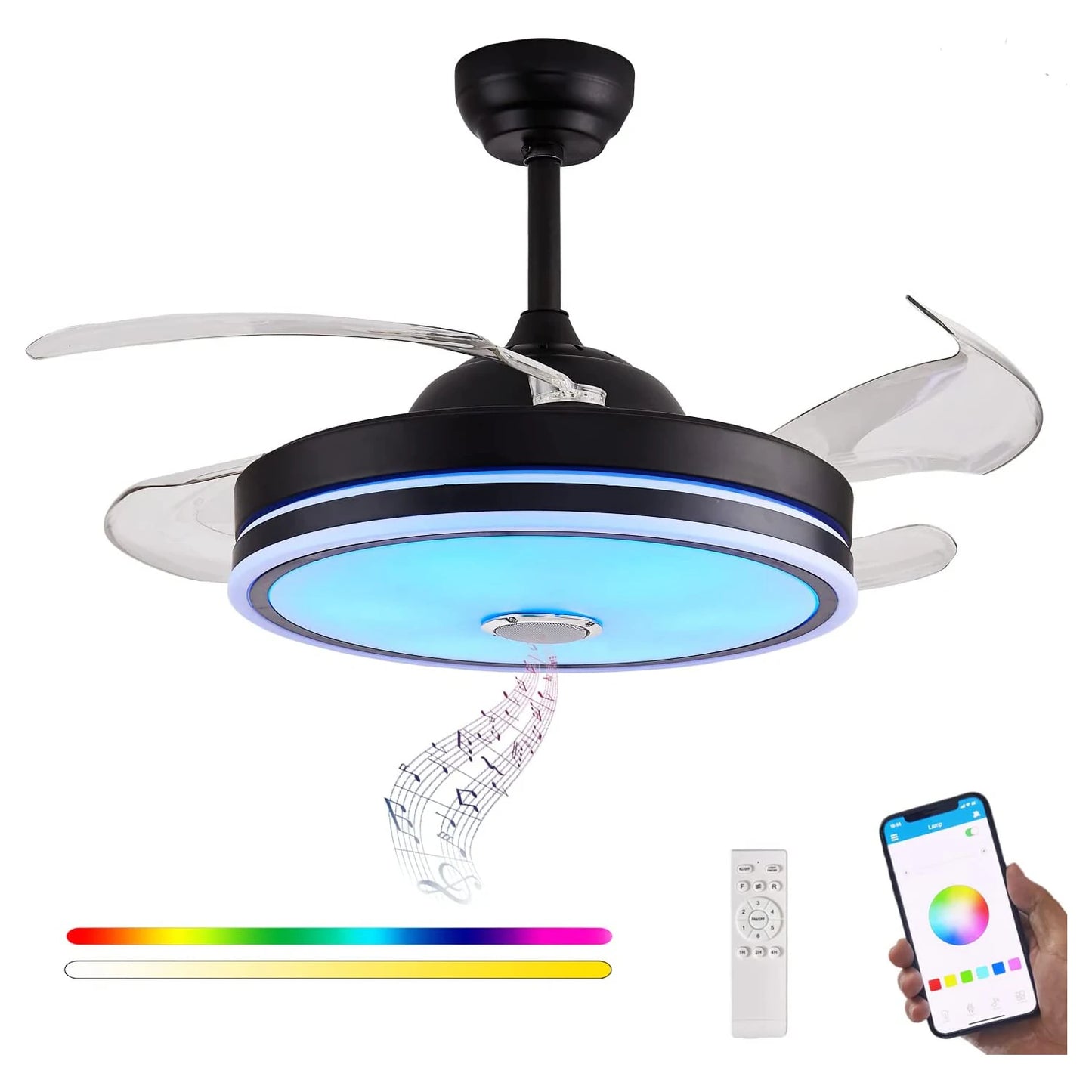 Ceiling Fan Lights and Bluetooth Speaker RGB Color Changing with Remote Controller