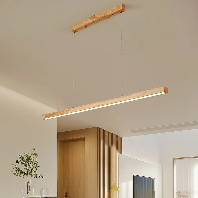 Candelabro de habitación de comedor de madera, líneas minimalistas modernas simples, luz para mesa de comedor nórdica, barra creativa, lámparas de tira larga