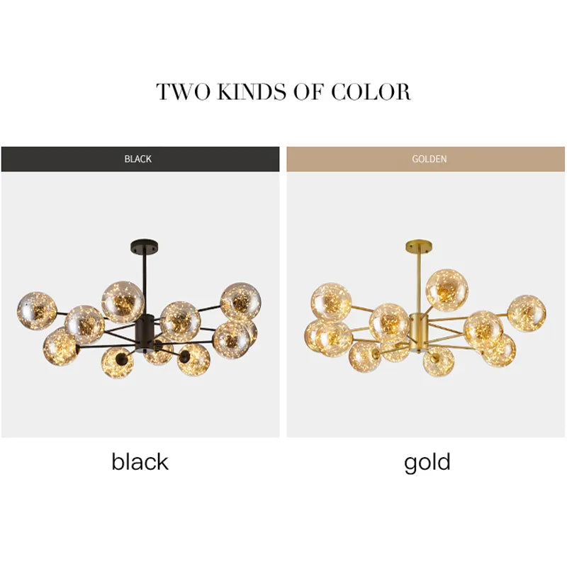 Lámpara colgante de techo de cristal de lujo negro