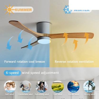 Carved Wood Fan Blades Noiseless Reversible Motor Remote Control Flush Mount