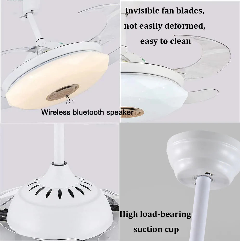 Control Retractable Ceiling Fan With LED Light and Bluetooth Speaker