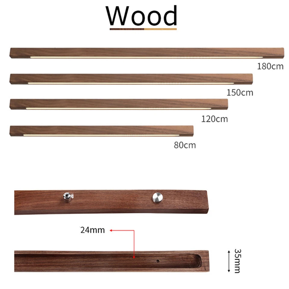 Luces colgantes de madera, lámpara colgante de mesa moderna, luz LED lineal larga, iluminación de Isla de cocina para comedor, sala de estar y oficina