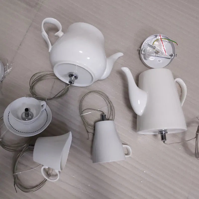 Tea Cup Teapot Hanging Ceramic Led Pendant Light