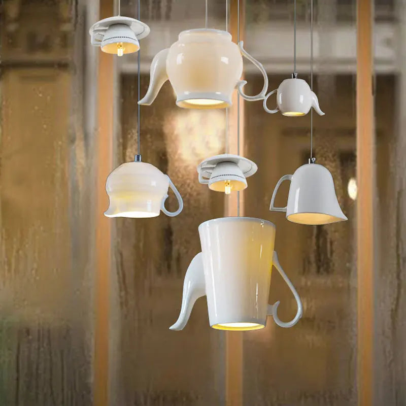 Tea Cup Teapot Hanging Ceramic Led Pendant Light