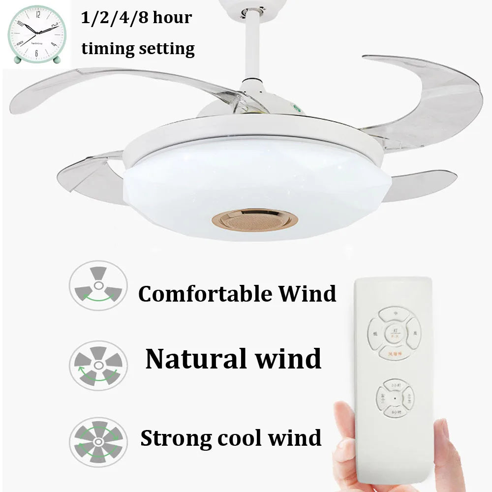 Control Retractable Ceiling Fan With LED Light and Bluetooth Speaker