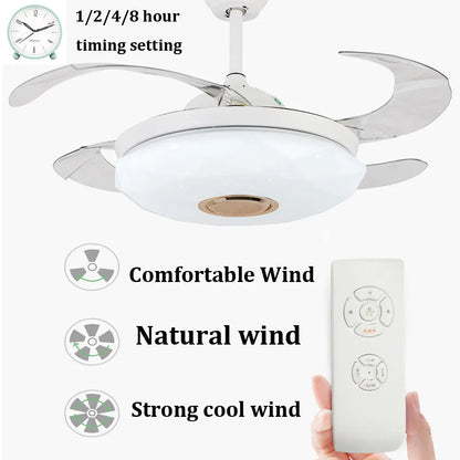 Control Retractable Ceiling Fan With LED Light and Bluetooth Speaker