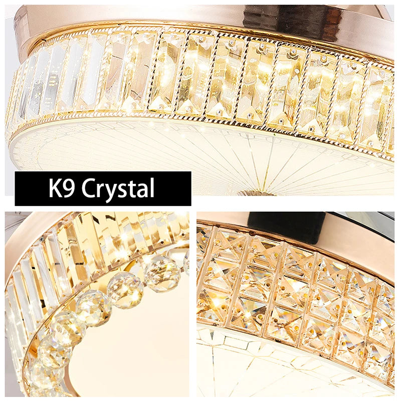 Remote control LED Gold Crystal Ceiling Fans with Light