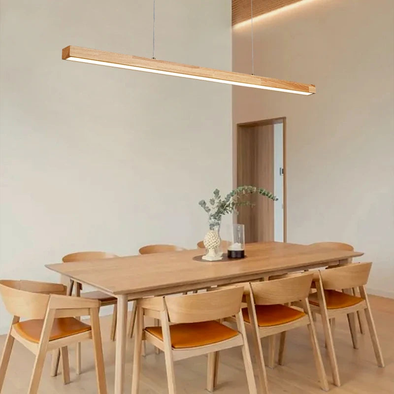 Candelabro de habitación de comedor de madera, líneas minimalistas modernas simples, luz para mesa de comedor nórdica, barra creativa, lámparas de tira larga