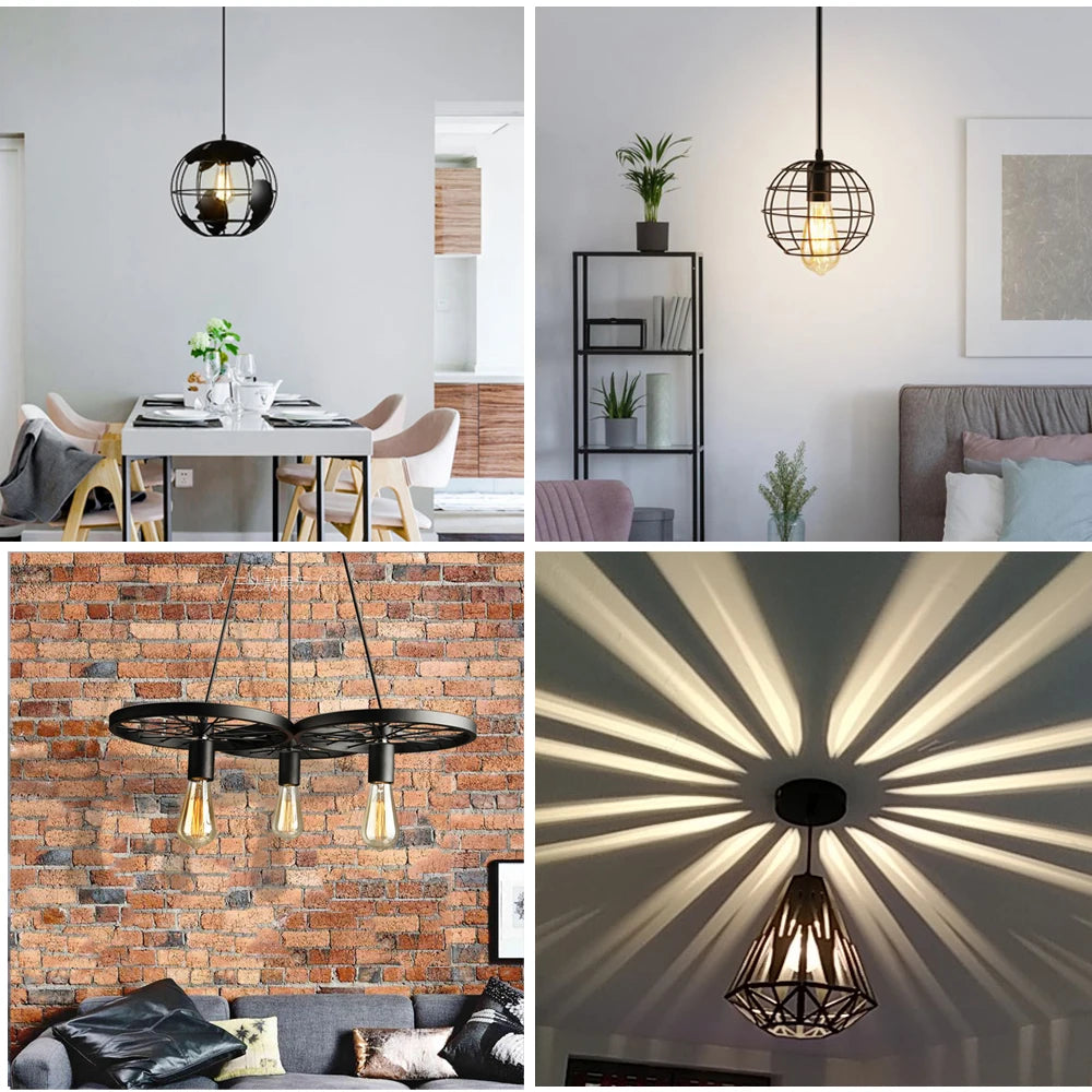 Nordic Black Iron Cage Retro Loft Metal Lamps