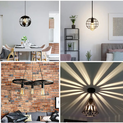 Nordic Black Iron Cage Retro Loft Metal Lamps