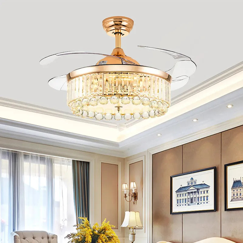 Remote control LED Gold Crystal Ceiling Fans with Light