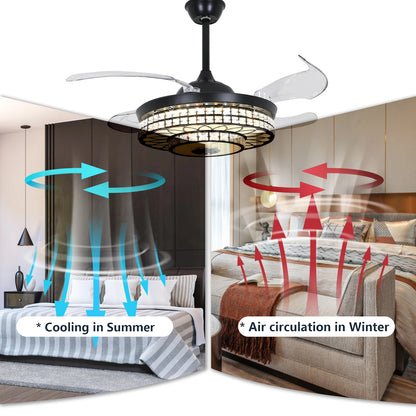LED Retractable Bluetooth Music Speaker  7-Color Crystal Modern Ceiling Fan