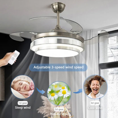 Dimmable Retractable Blade ceiling Fan Light LED
