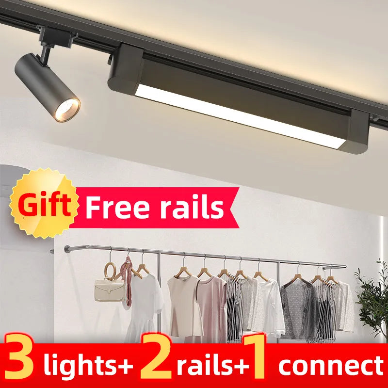 Juego completo de luces LED para techo, lámpara de techo de 85-265V, accesorio de iluminación de riel, tienda de ropa, foco para el hogar, reflector de riel