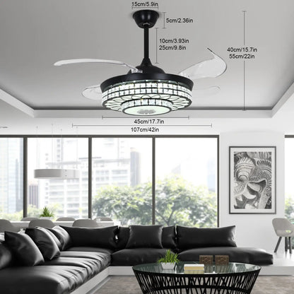 LED Retractable Bluetooth Music Speaker  7-Color Crystal Modern Ceiling Fan