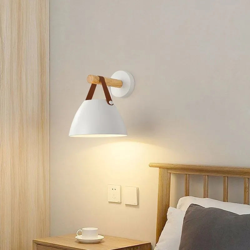 Nordic Wooden Leather Belt Iron Head Sconces Light