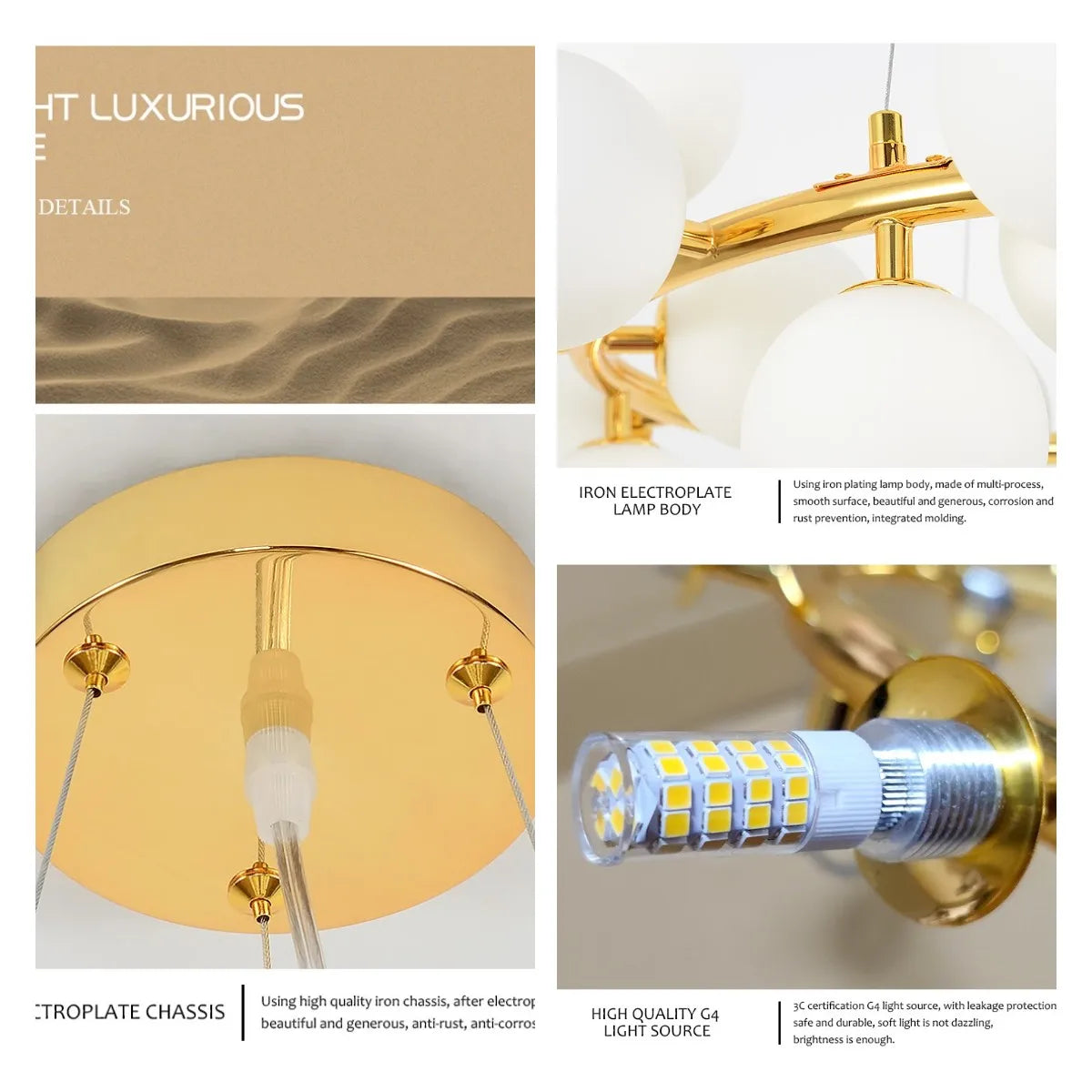 Arañas LED con bola de cristal de frijoles mágicos nórdicos para comedor, sala de estar, dormitorio, luces colgantes, lámpara colgante creativa para restaurante G4