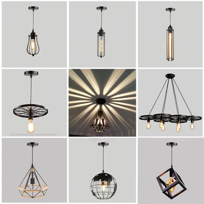 Nordic Black Iron Cage Retro Loft Metal Lamps
