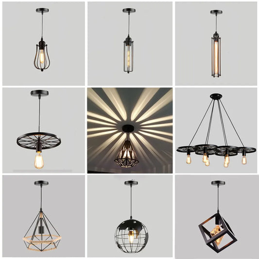 Nordic Black Iron Cage Retro Loft Metal Lamps