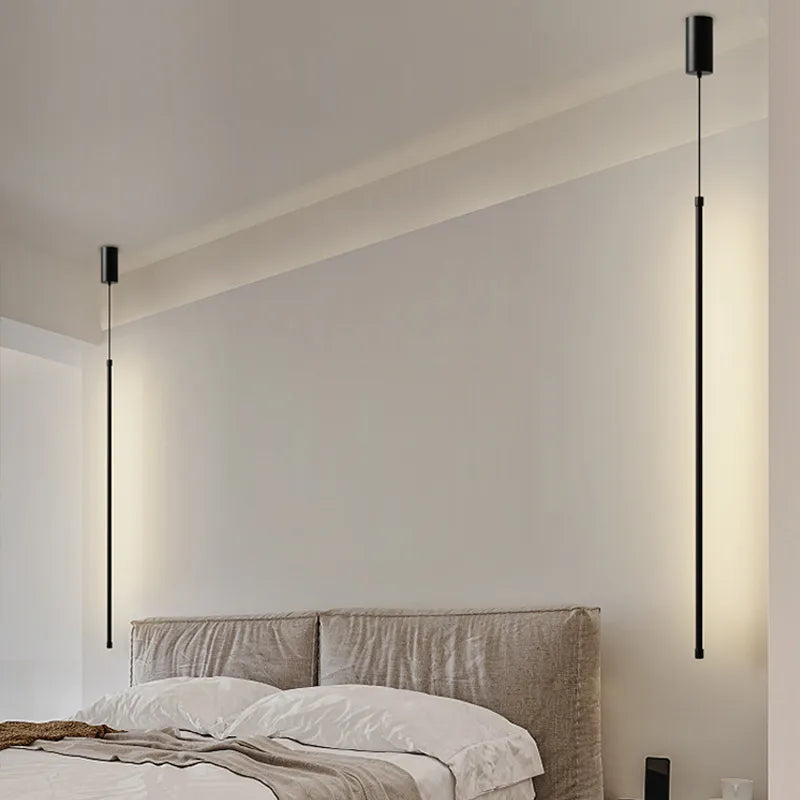 Iluminación LED de araña más larga y moderna para comedor, dormitorio, luces colgantes de oro negro, lámpara colgante de fondo de cabecera de lujo