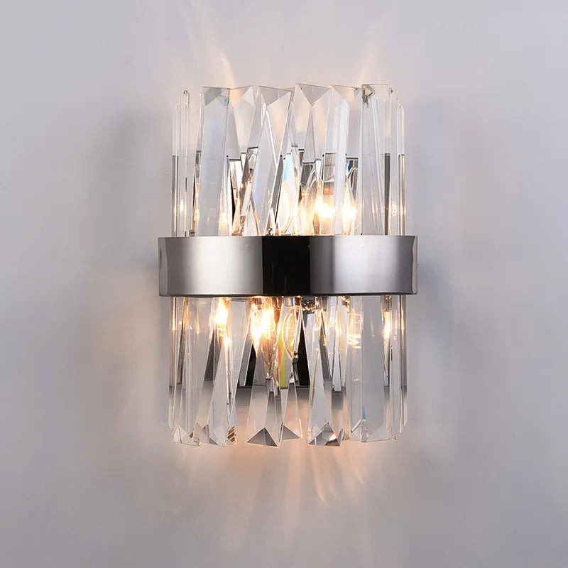 Luces de pared de cristal de oro moderno, candelabro LED para dormitorio, sala de estar, decoración del hogar, accesorios interiores para baño