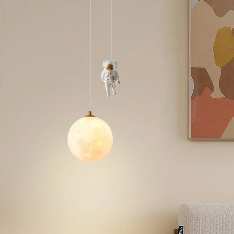 Lámpara colgante LED moderna para habitación de niños, lámpara colgante decorativa de hierro con dibujos de astronauta y Luna, para dormitorio, estudio, luminarias