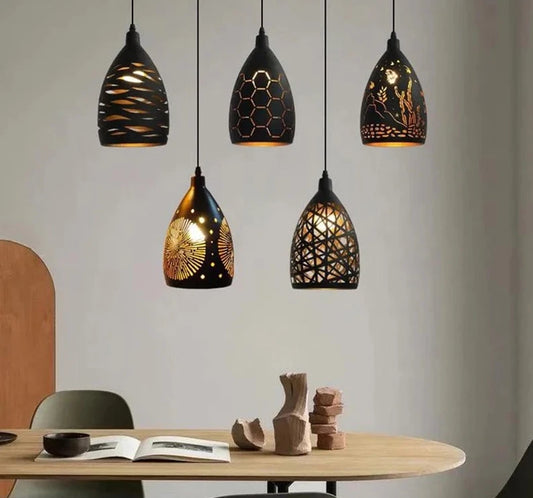 Luces colgantes LED modernas, lámpara colgante de jaula de metal hueca de hierro, accesorio para sala de estar, restaurante, tienda, bar, decoración, luminaria