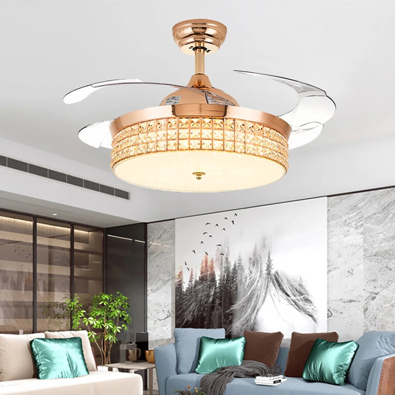 Remote control LED Gold Crystal Ceiling Fans with Light