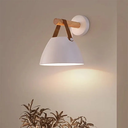 Nordic Wooden Leather Belt Iron Head Sconces Light