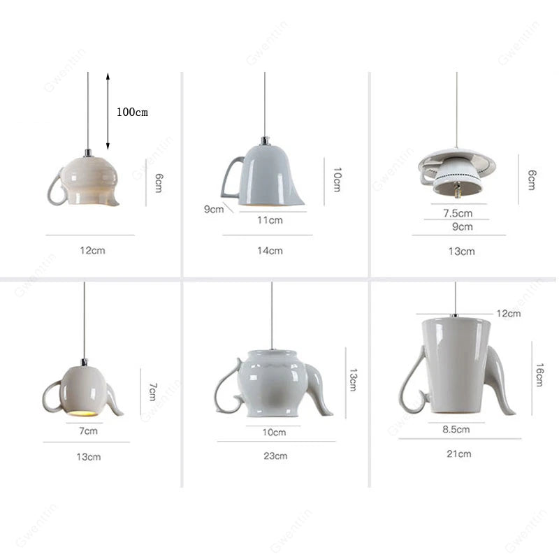 Tea Cup Teapot Hanging Ceramic Led Pendant Light