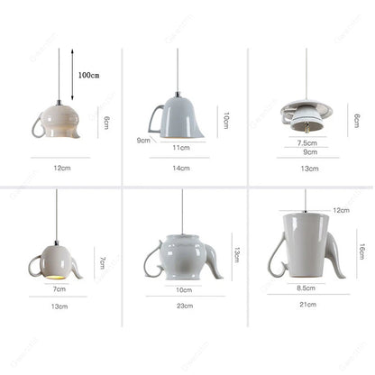 Tea Cup Teapot Hanging Ceramic Led Pendant Light