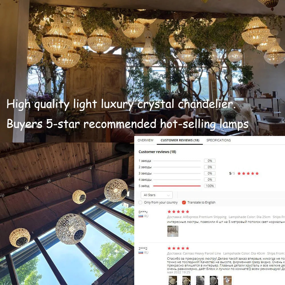 Europa Retro Vintage encantador estilo imperio real gran Led cristal lámpara moderna lámpara Lustres luces E14 para la sala de estar del Hotel