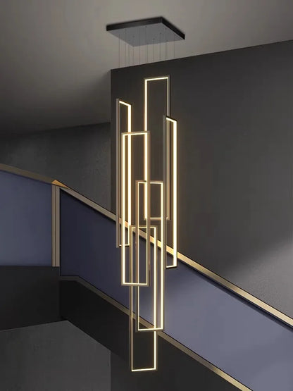 Candelabro largo de escalera LED moderno, lámparas colgantes dúplex geométricas para villa, Lustre, lámpara colgante nórdica de lujo para loft y sala de estar