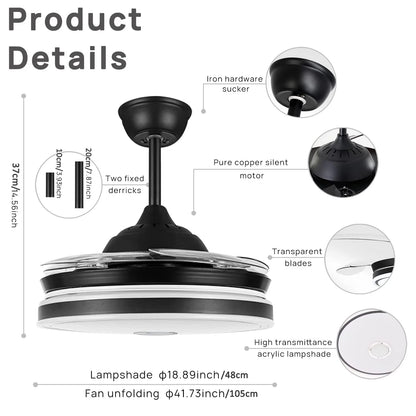 Fan Light Color Code Ceiling Fan Lights and Bluetooth Speaker RGB Color Changing with Remot ...