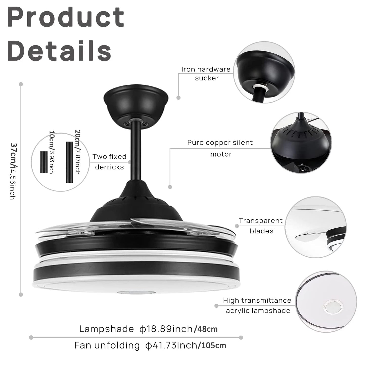 Ceiling Fan Lights and Bluetooth Speaker RGB Color Changing with Remote Controller