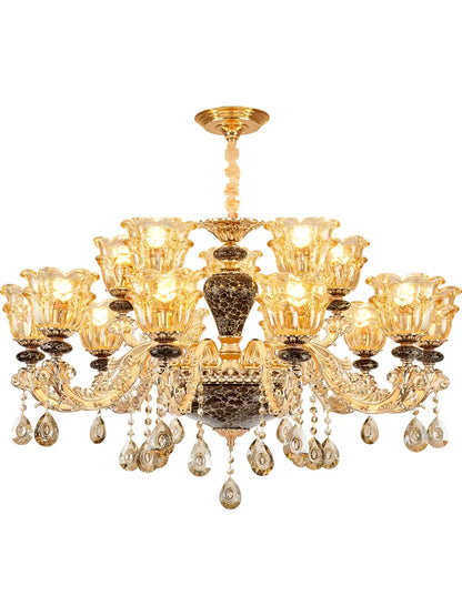 Candelabro de cristales de lujo francés, lámparas de ambiente para sala de estar y dormitorio, lámpara de cristal de cerámica minimalista para dormitorio, escalera de luz para Villa