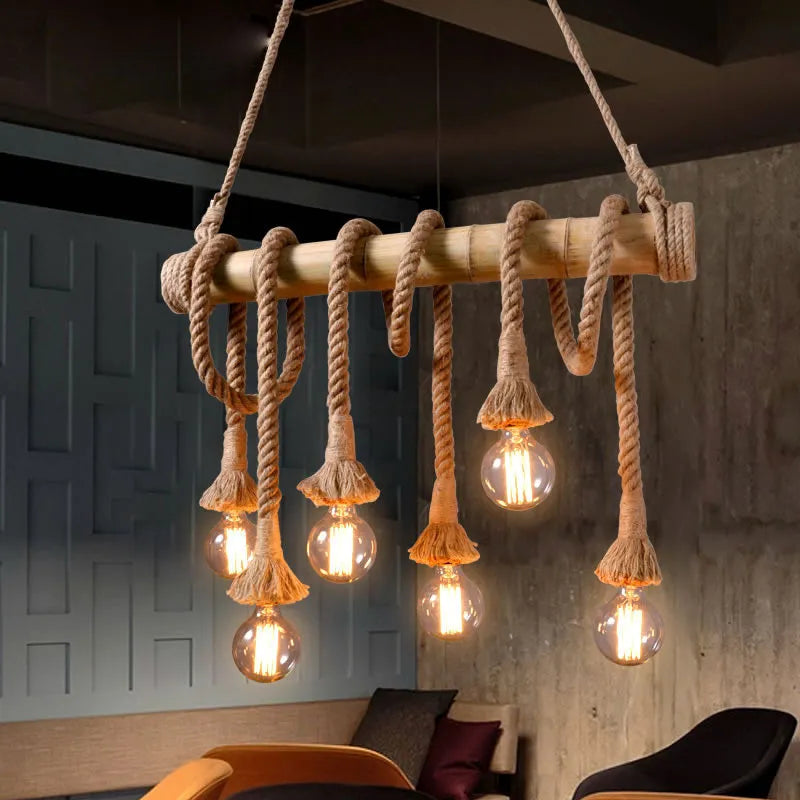 Bamboo hemp rope pendant lights