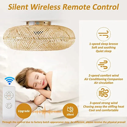 Rattan Hand-woven Caged Remote control LED Ceiling Fan