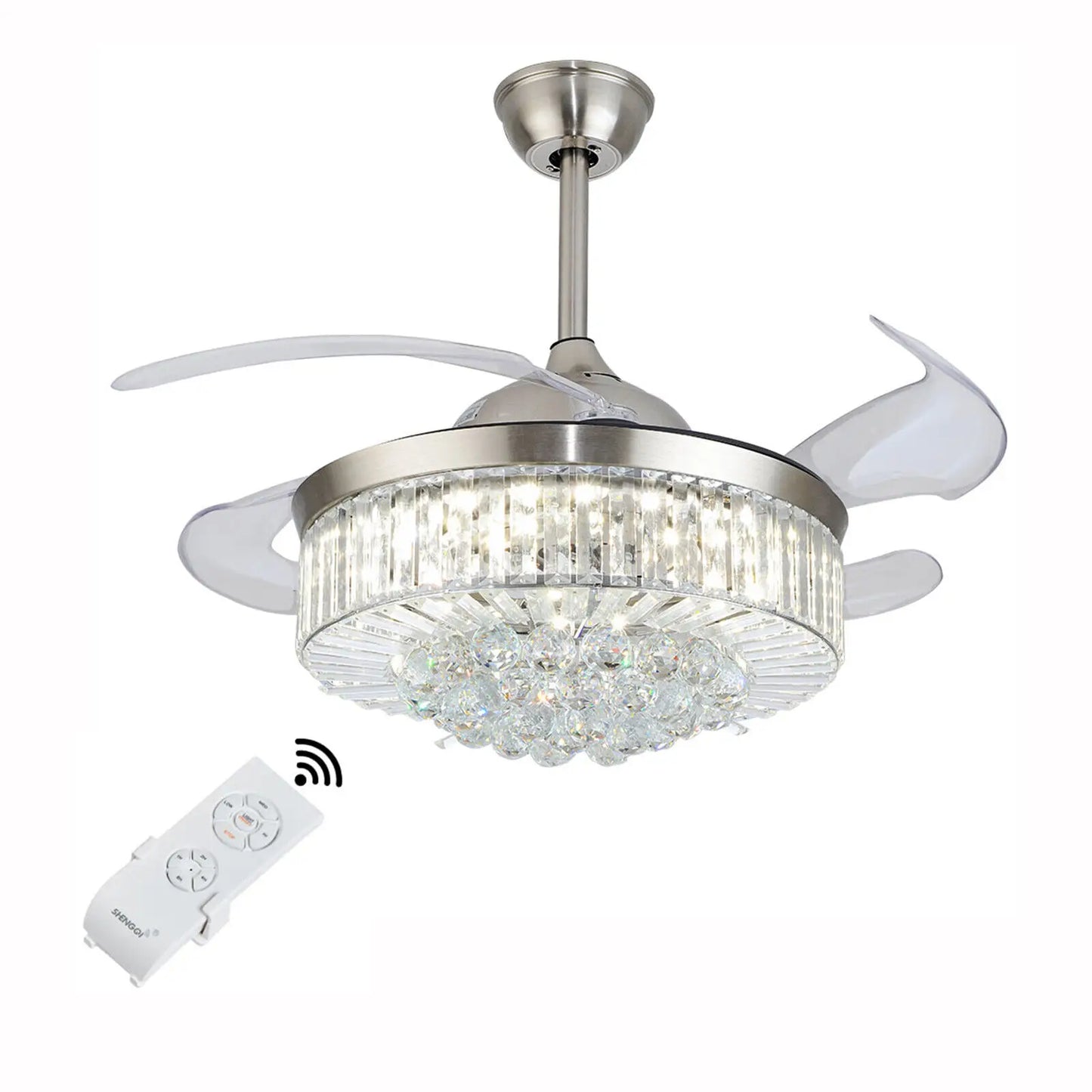 Retractable Blade LED Ceiling Fan w/Remote Control