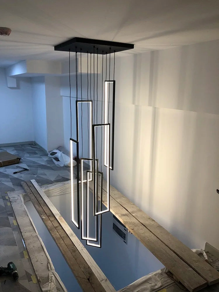 Candelabro largo de escalera LED moderno, lámparas colgantes dúplex geométricas para villa, Lustre, lámpara colgante nórdica de lujo para loft y sala de estar